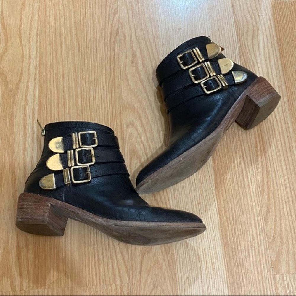 Loeffler Randall Black Fenton Buckle Ankle Boots Size 6